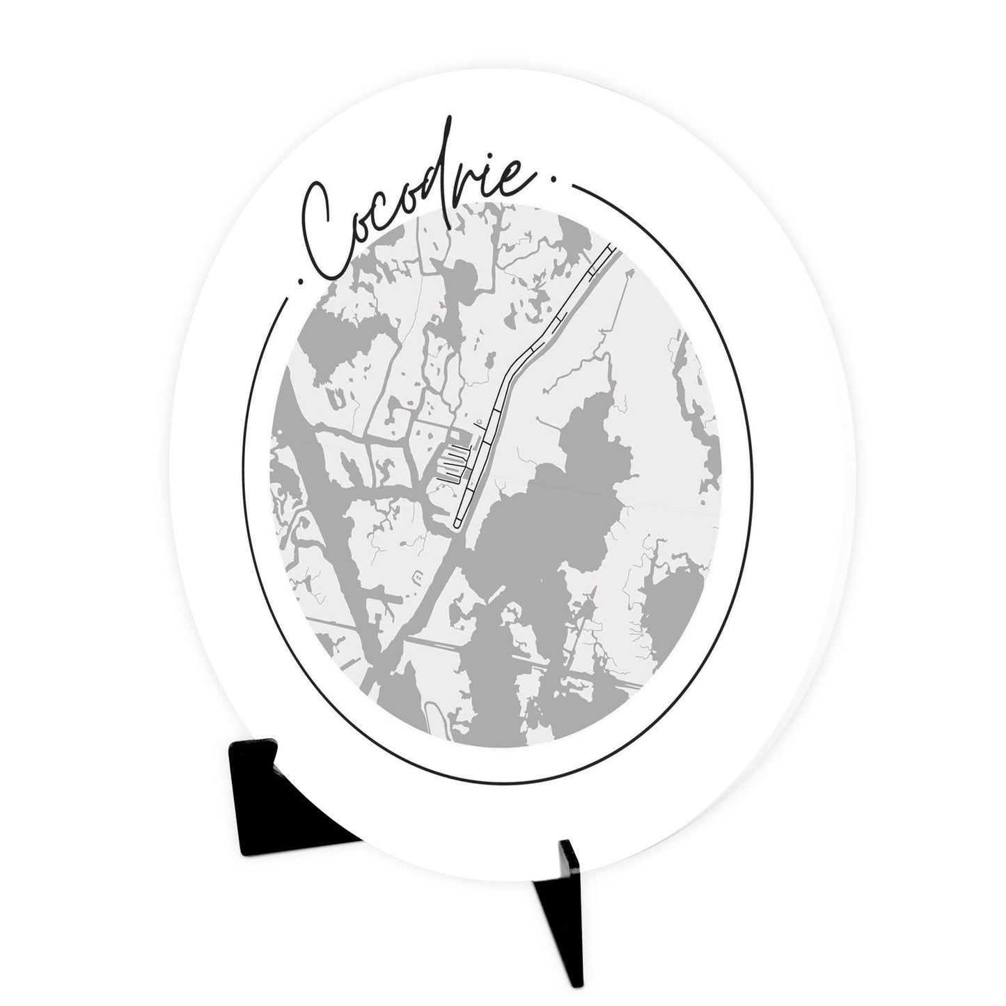 Minimalist B&W Louisiana Cocodrie Circle Map | Wood Sign | Eaches | Min 1