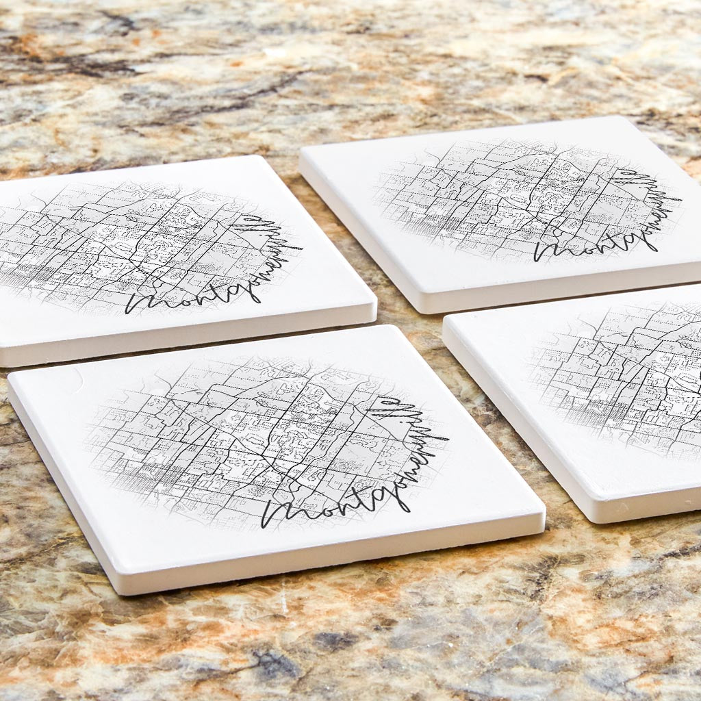 Minimalistic B&W Pennsylvania Montgomeryville Circle Map | Absorbent Coasters | Set of 4 | Min 2