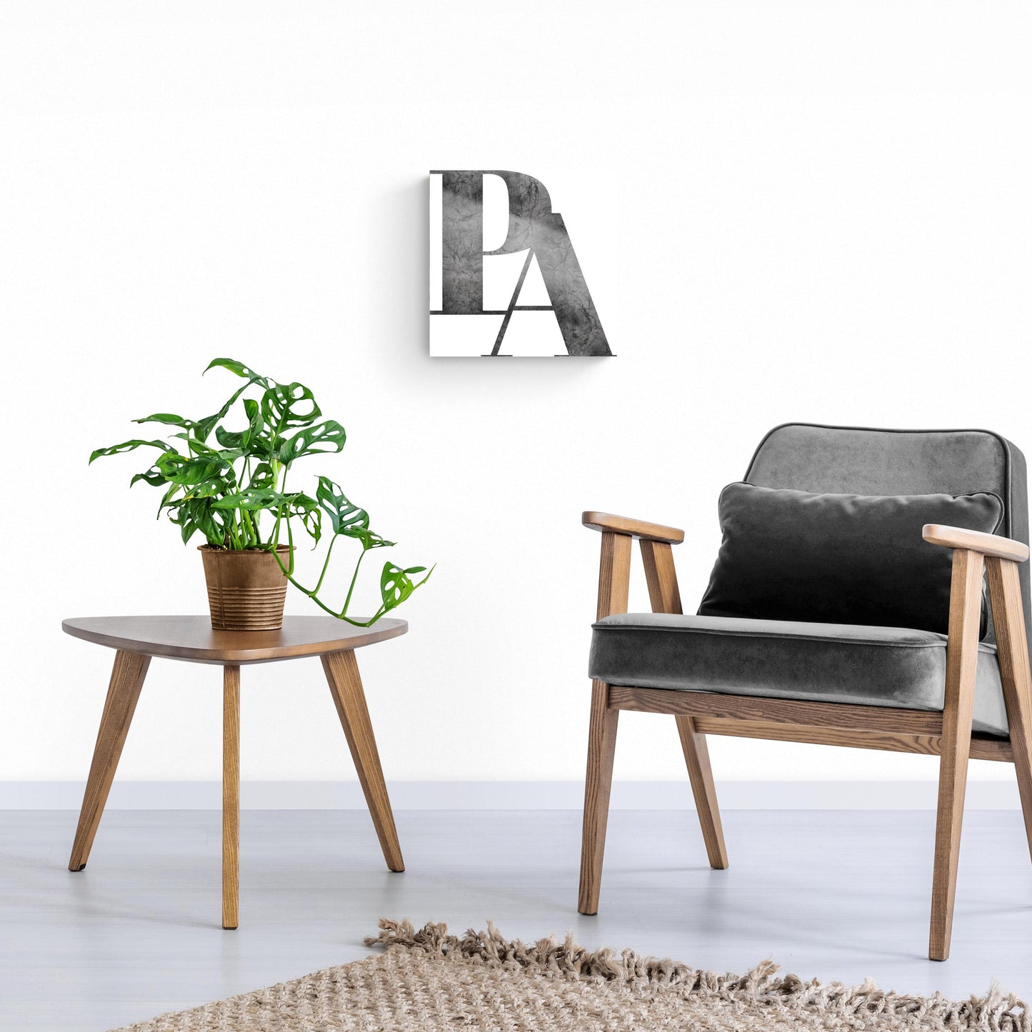 Minimalistic B&W Pennsylvania White Initials | Hi-Def Glass Art | Eaches | Min 1