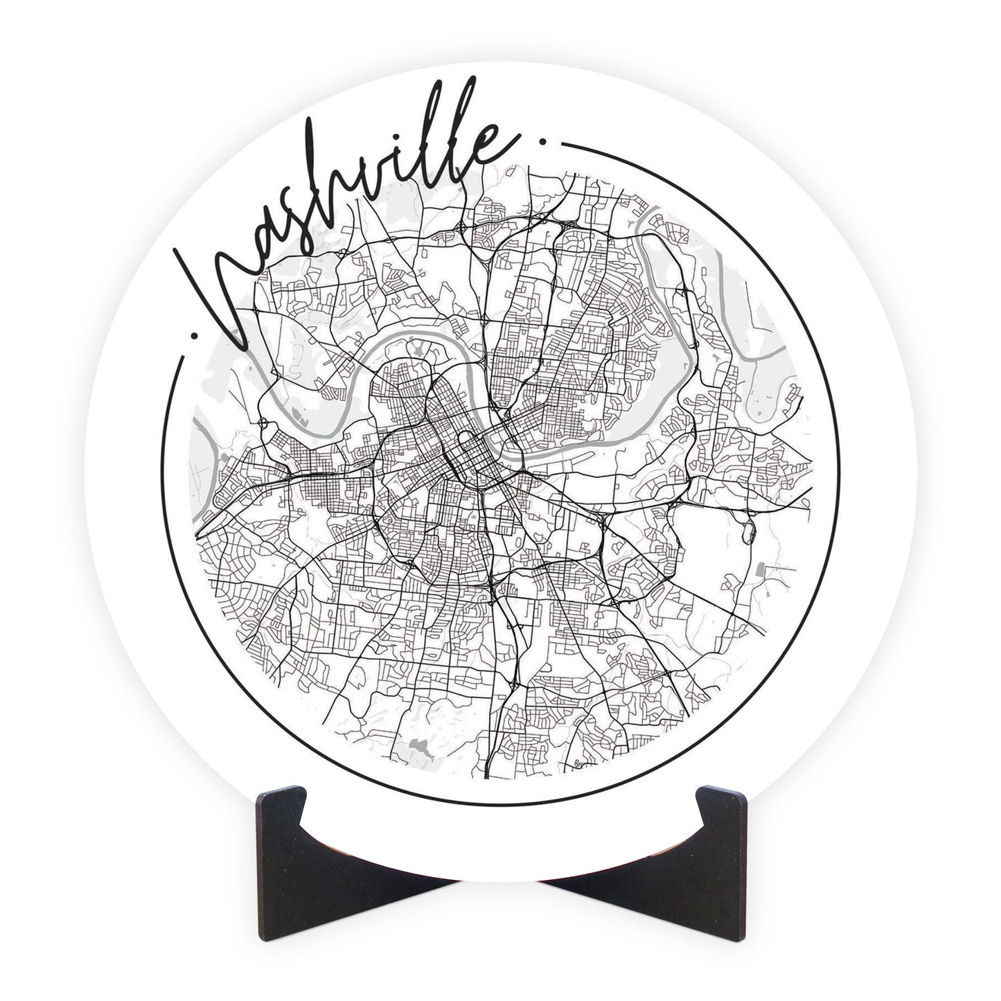 Minimalist B&W Tennessee Nashville Circle Map | Wood Sign | Eaches | Min 1