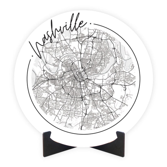 Minimalist B&W Tennessee Nashville Circle Map | Wood Sign | Eaches | Min 1