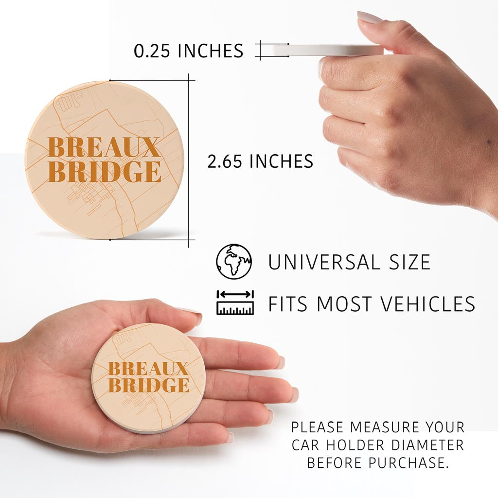 Modern Minimalist Louisiana Breaux Bridge Map| Absorbent Car Coasters | Set of 2 | Min 4