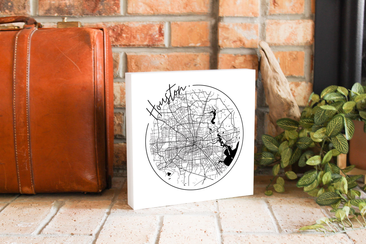 Modern Houston White Round Map | Wood Block | Eaches | Min 2