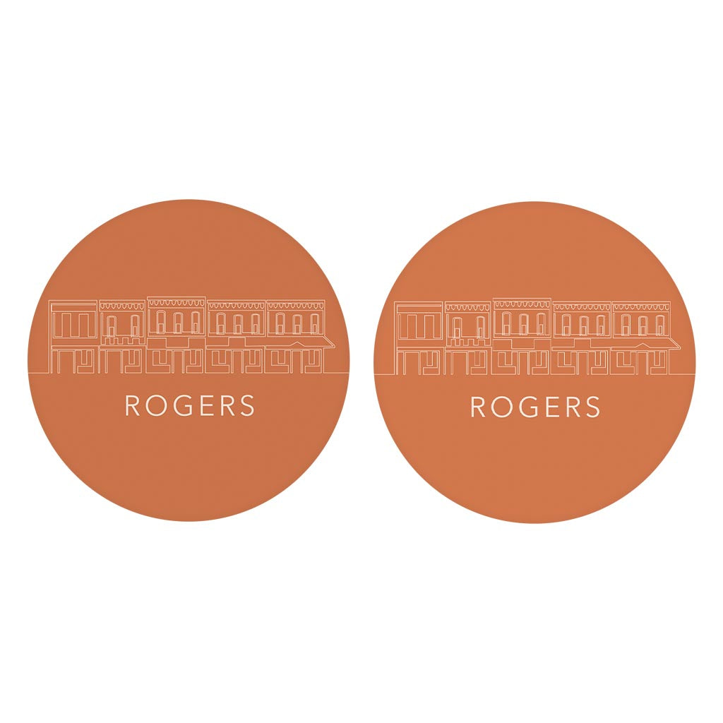 Modern Minimalist Arkansas Rogers Skyline | Absorbent Car Coasters | Set of 2 | Min 4