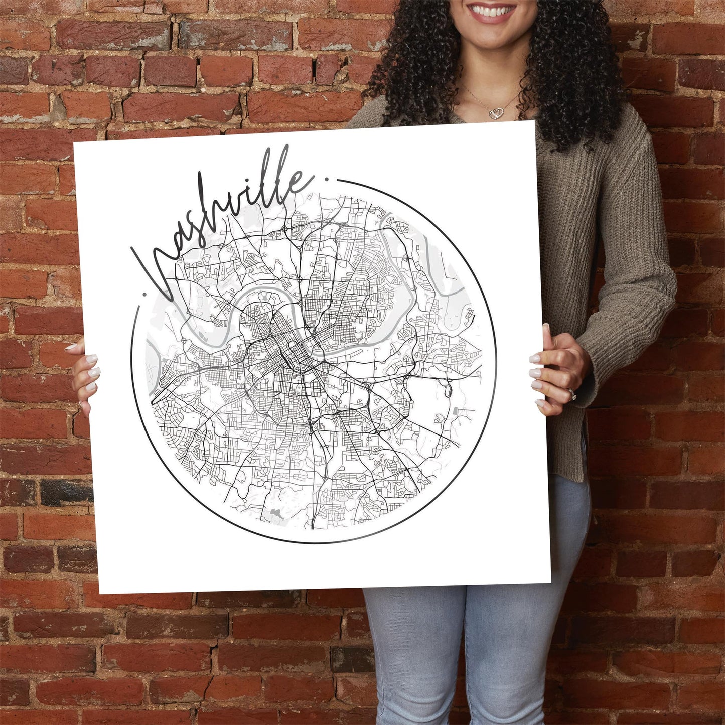 Minimalist B&W Tennessee Nashville Circle Map| Hi-Def Glass Art | Eaches | Min 1