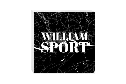 Minimalistic B&W Pennsylvania Williamsport Map | Wood Block | Eaches | Min 2