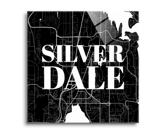 Minimalistic B&W Washington Silverdale Map | Hi-Def Glass Art | Eaches | Min 2