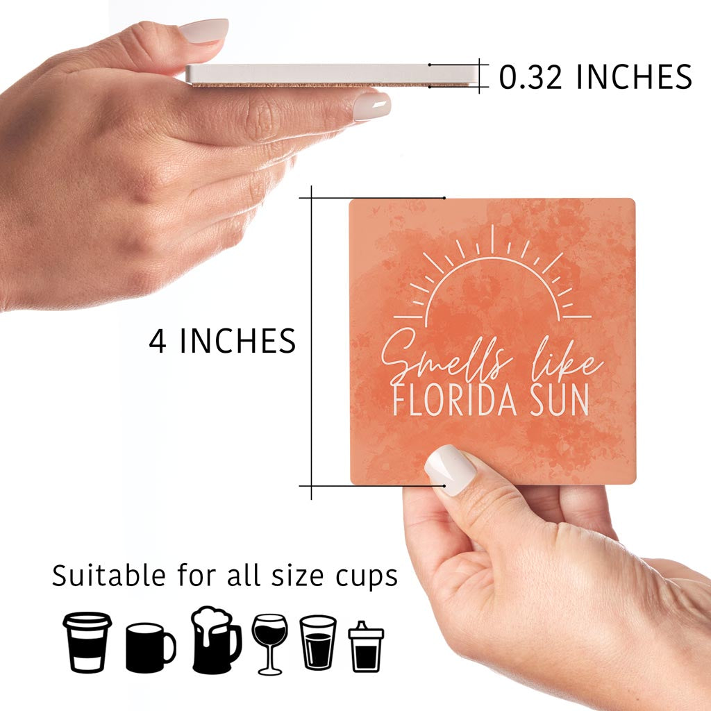 Smells Like Florida Sun Pink| Absorbent Coasters | Set of 4 | Min 2