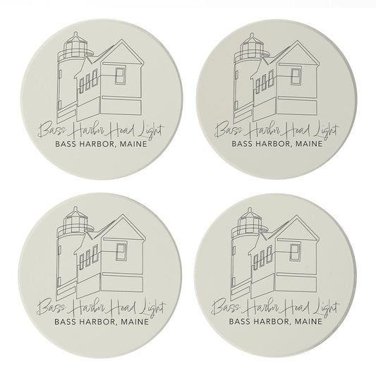 Bass Harbor Head Light Muted Coastal | Absorbent Coasters | Set of 4 | Min 2