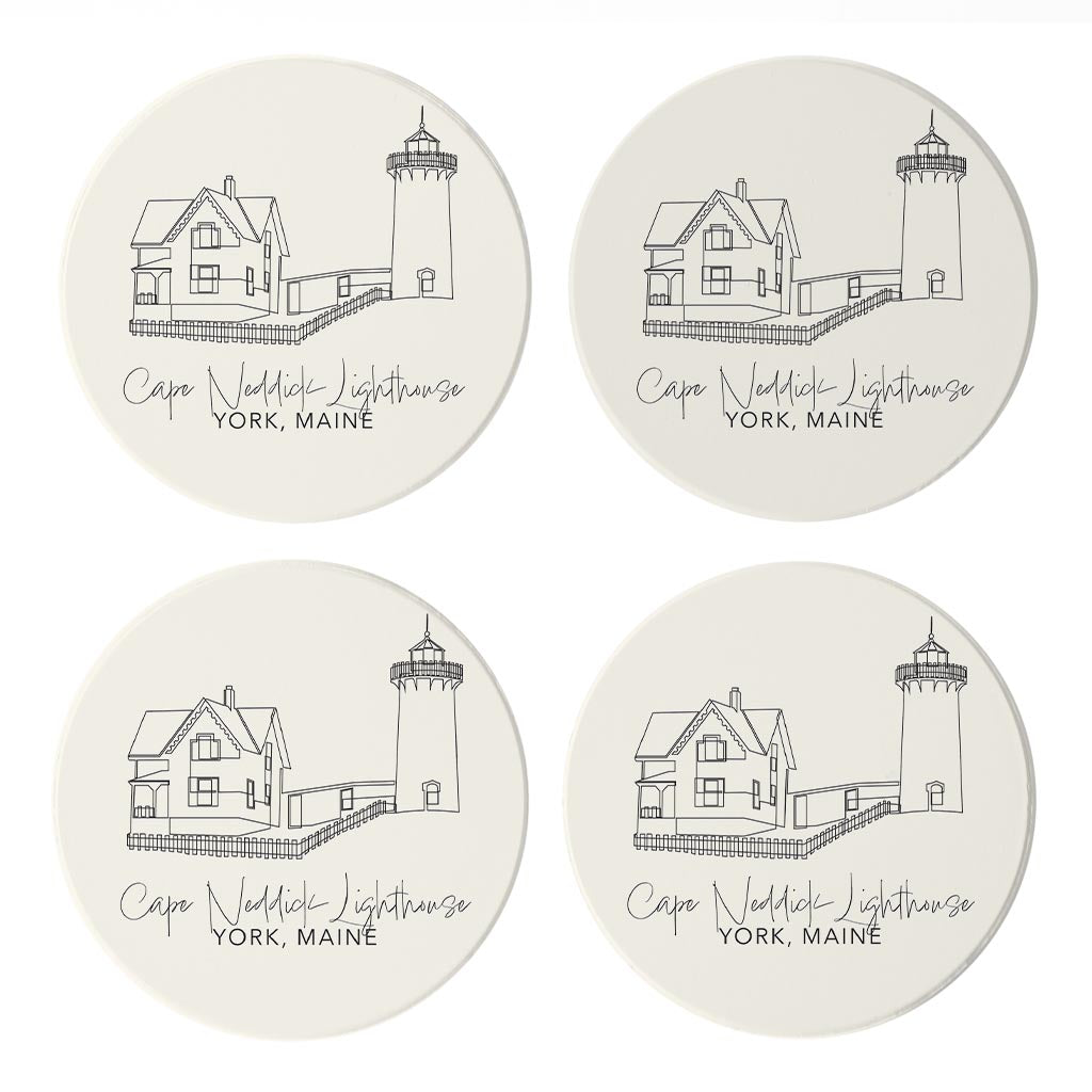 Cape Neddick Lighthouse | Absorbent Coasters | Set of 4 | Min 2
