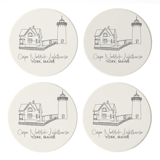 Cape Neddick Lighthouse | Absorbent Coasters | Set of 4 | Min 2