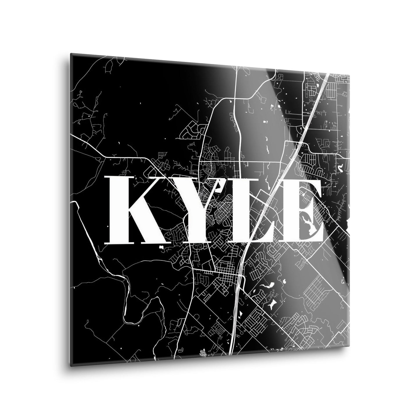 Minimalistic B&W Texas Kyle Map | Hi-Def Glass Art | Eaches | Min 1