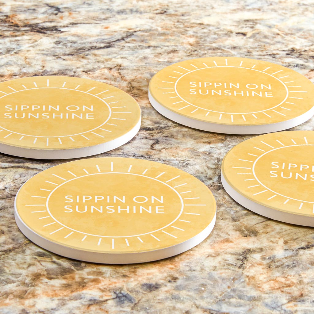 Sippin On Sunshine Yellow | Absorbent Coasters | Set of 4 | Min 2
