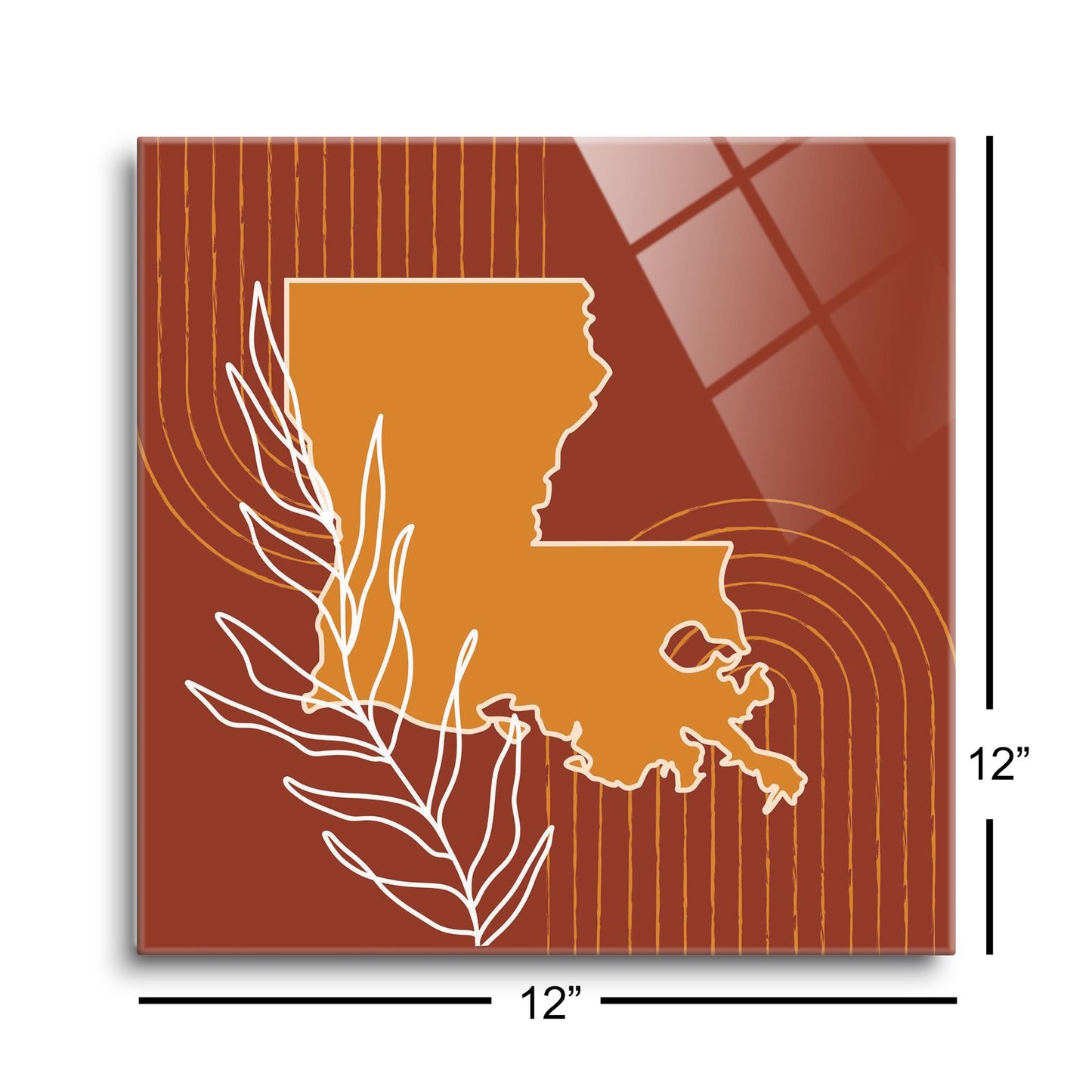 Modern Minimalist Louisiana State Shape With Leaf | Hi-Def Glass Art | Eaches | Min 1