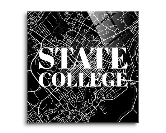 Minimalistic B&W Pennsylvania State College Map | Hi-Def Glass Art | Eaches | Min 2