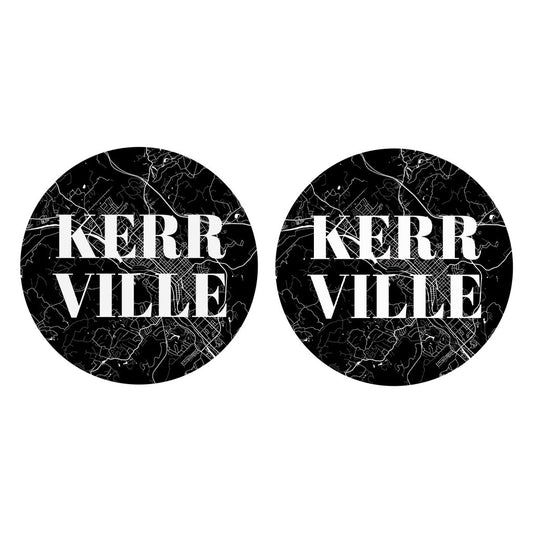 Minimalistic B&W Texas Kerrville Map | Absorbent Car Coasters | Set of 2 | Min 4