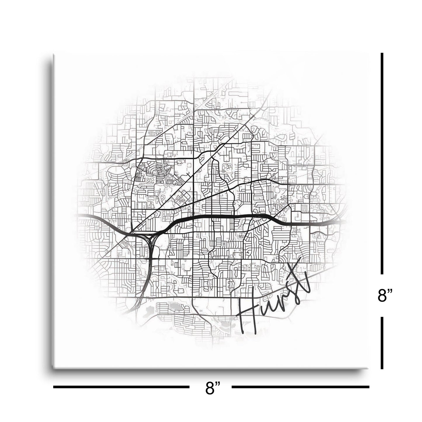 Minimalistic B&W Texas Hurst Circle Map | Hi-Def Glass Art | Eaches | Min 2