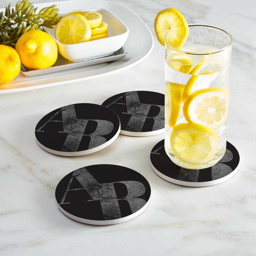B&W Minimalist Arkansas Black Initials | Absorbent Coasters | Set of 4 | Min 2