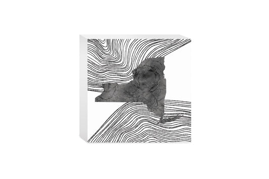 Minimalistic B&W New York State With Fluid Lines | Wood Block | Eaches | Min 4