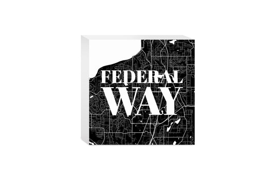 Minimalistic B&W Washington Federal Way Map | Wood Block | Eaches | Min 4