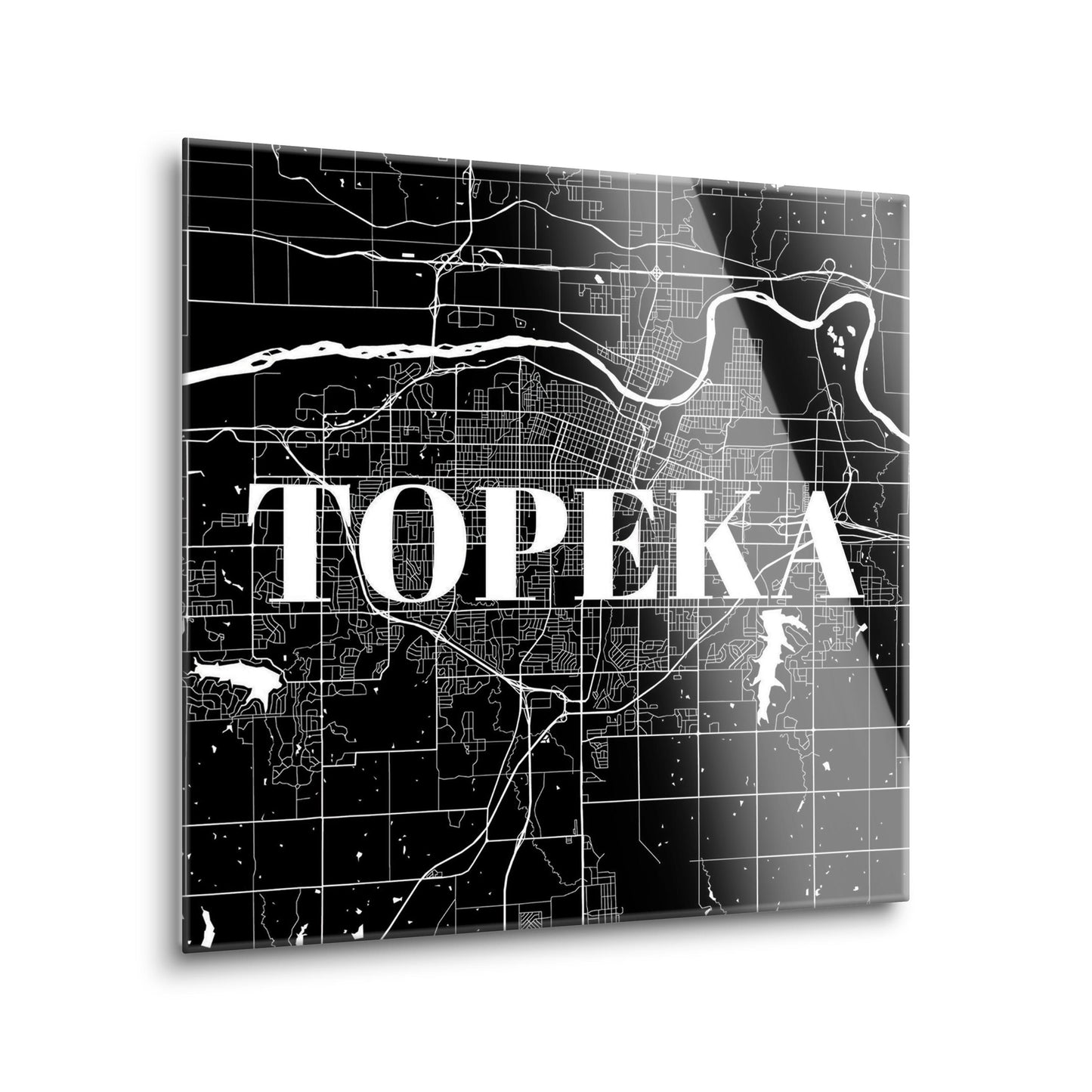 Minimalist B&W Kansas Topeka Map | Hi-Def Glass Art | Eaches | Min 2