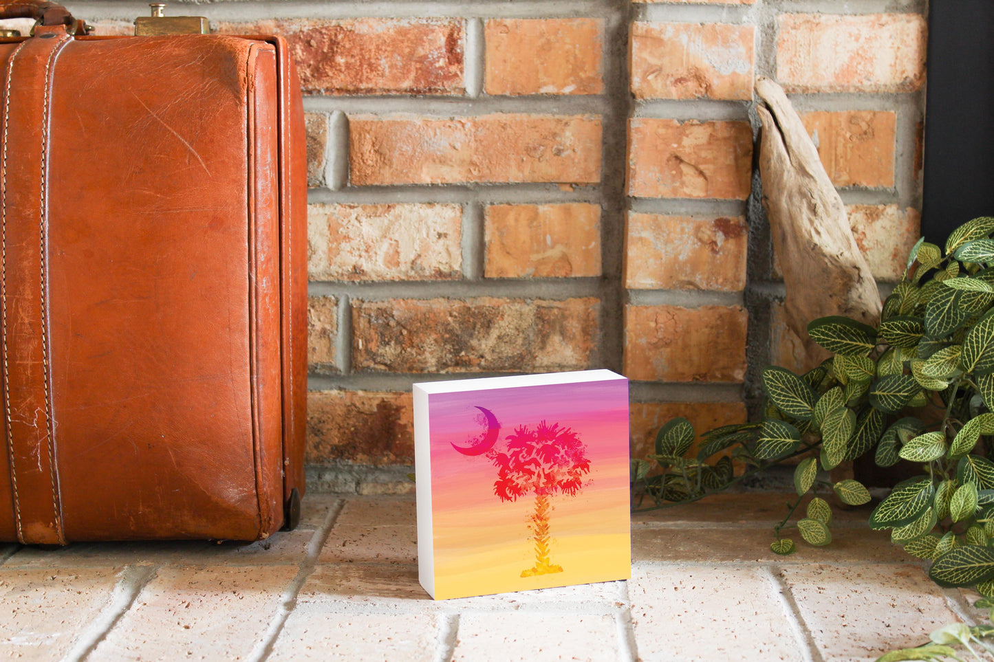 South Carolina Pink Water Color Palm Trees | Wood Block | Eaches | Min 4