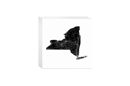 Minimalistic B&W New York State With Map | Wood Block | Eaches | Min 4