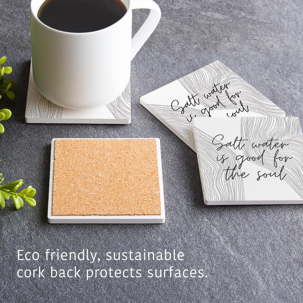 Minimalistic B&W Cape Cod Salt Water | Absorbent Coasters | Set of 4 | Min 2