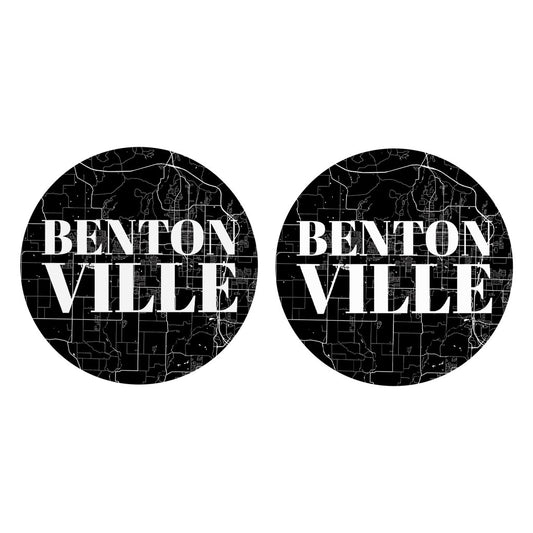 Minimalist B&W Arkansas Bentonville Map | Absorbent Car Coasters | Set of 2 | Min 4