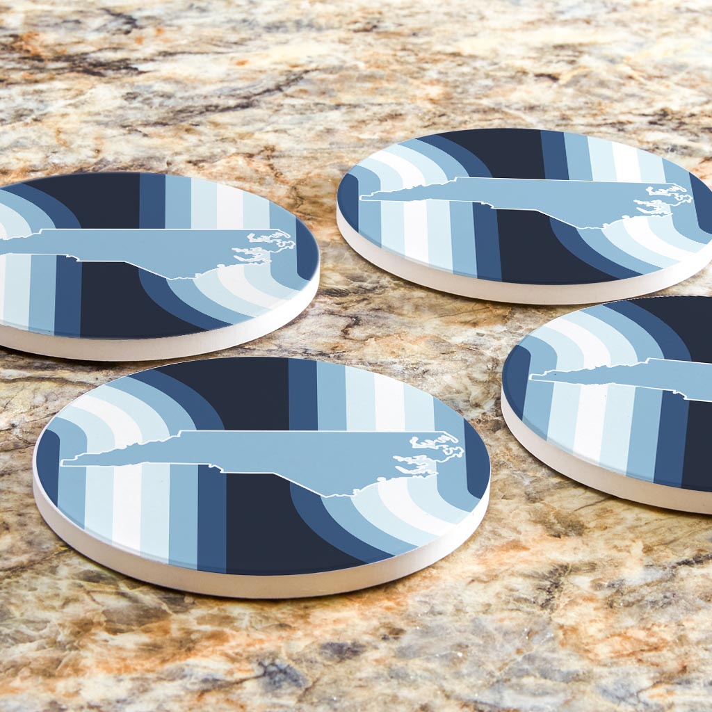 Blue Shades North Carolina State Retro Thick Lines| Absorbent Coasters | Set of 4 | Min 2
