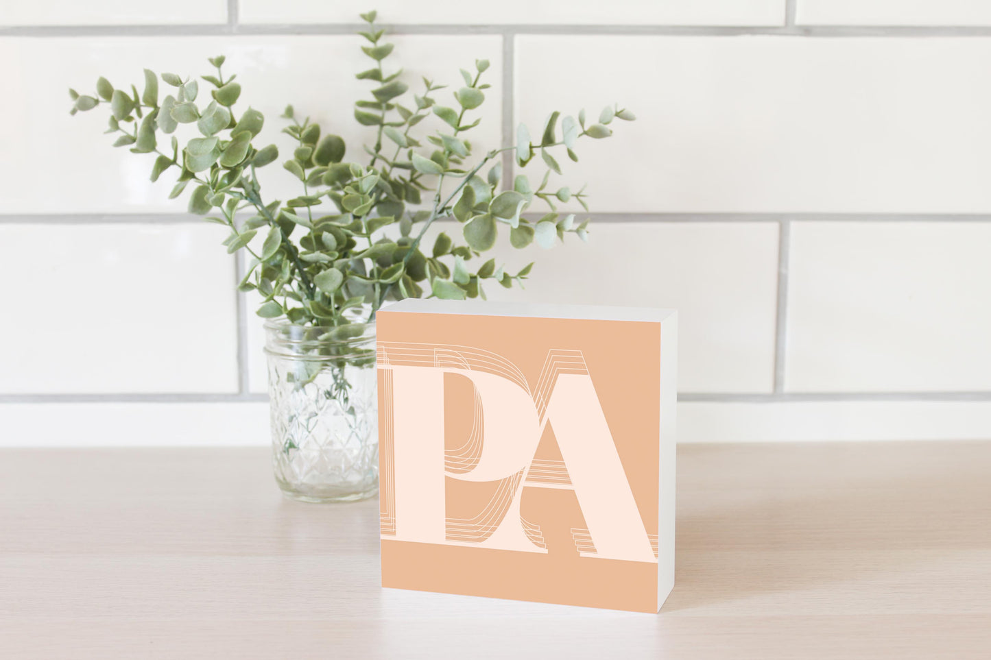 Modern Minimalist Pennsylvania Pa Initials Light | Wood Block | Eaches | Min 4