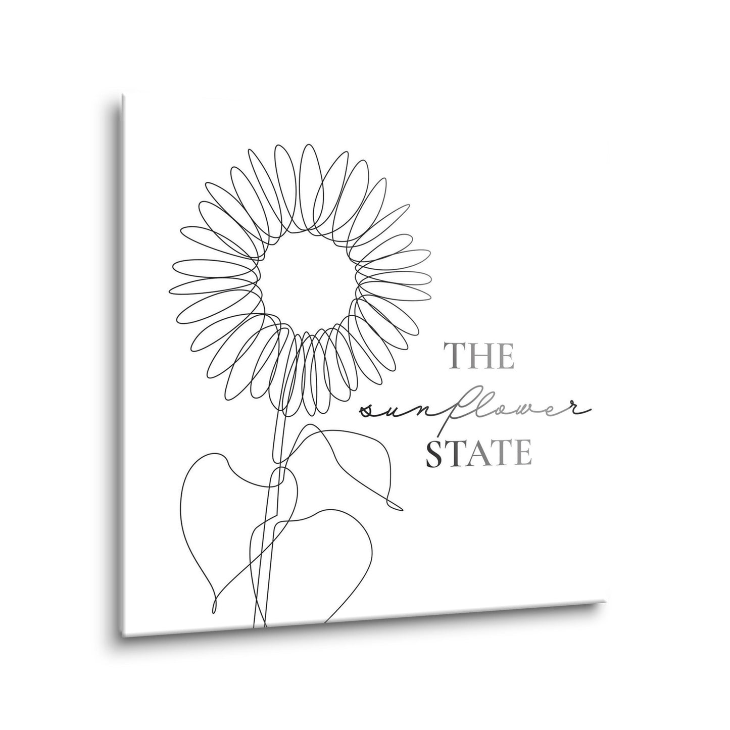 Minimalist B&W Kansas Sunflower Line Drawing | Hi-Def Glass Art | Eaches | Min 2