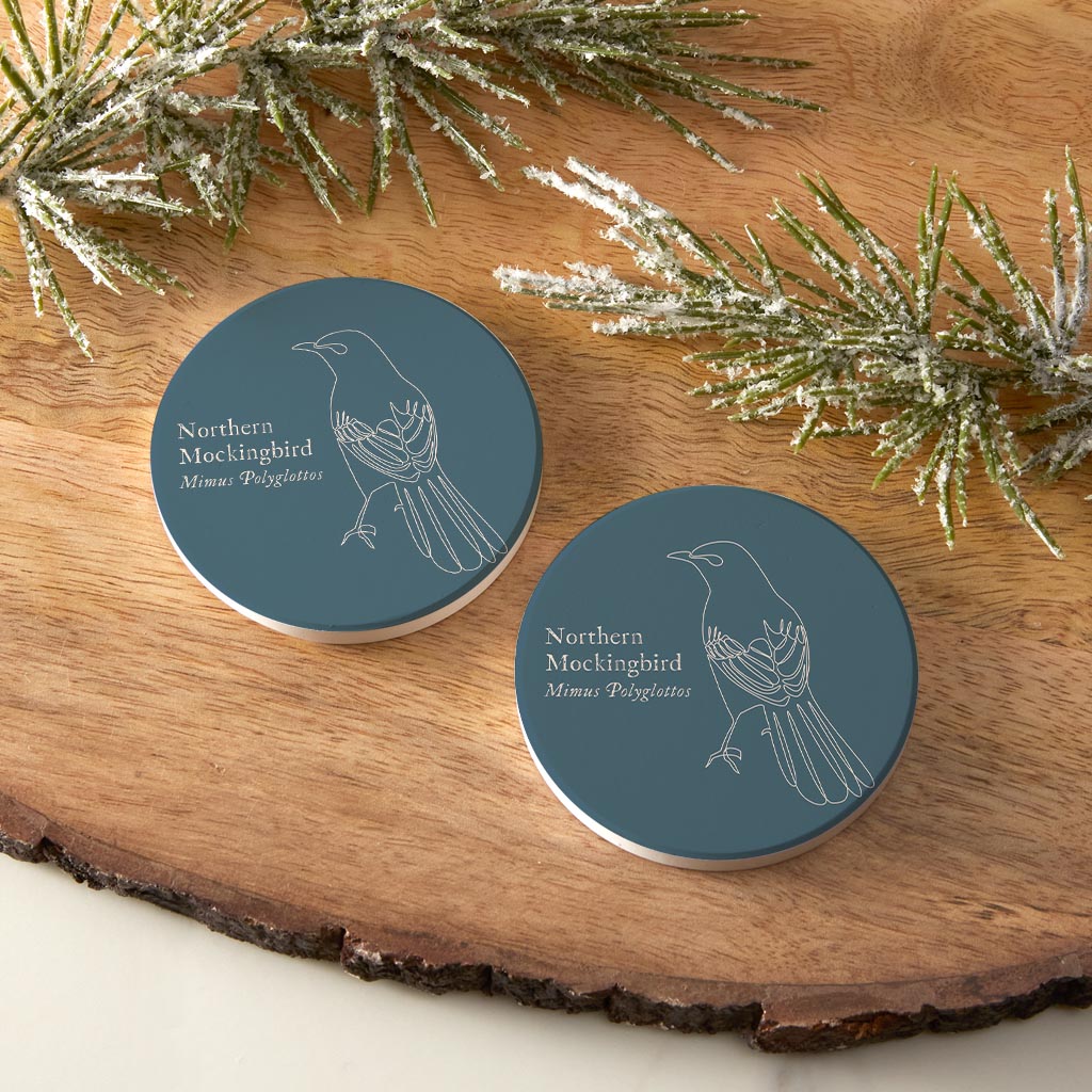 Modern Minimalist Arkansas Mockingbird | Absorbent Car Coasters | Set of 2 | Min 4
