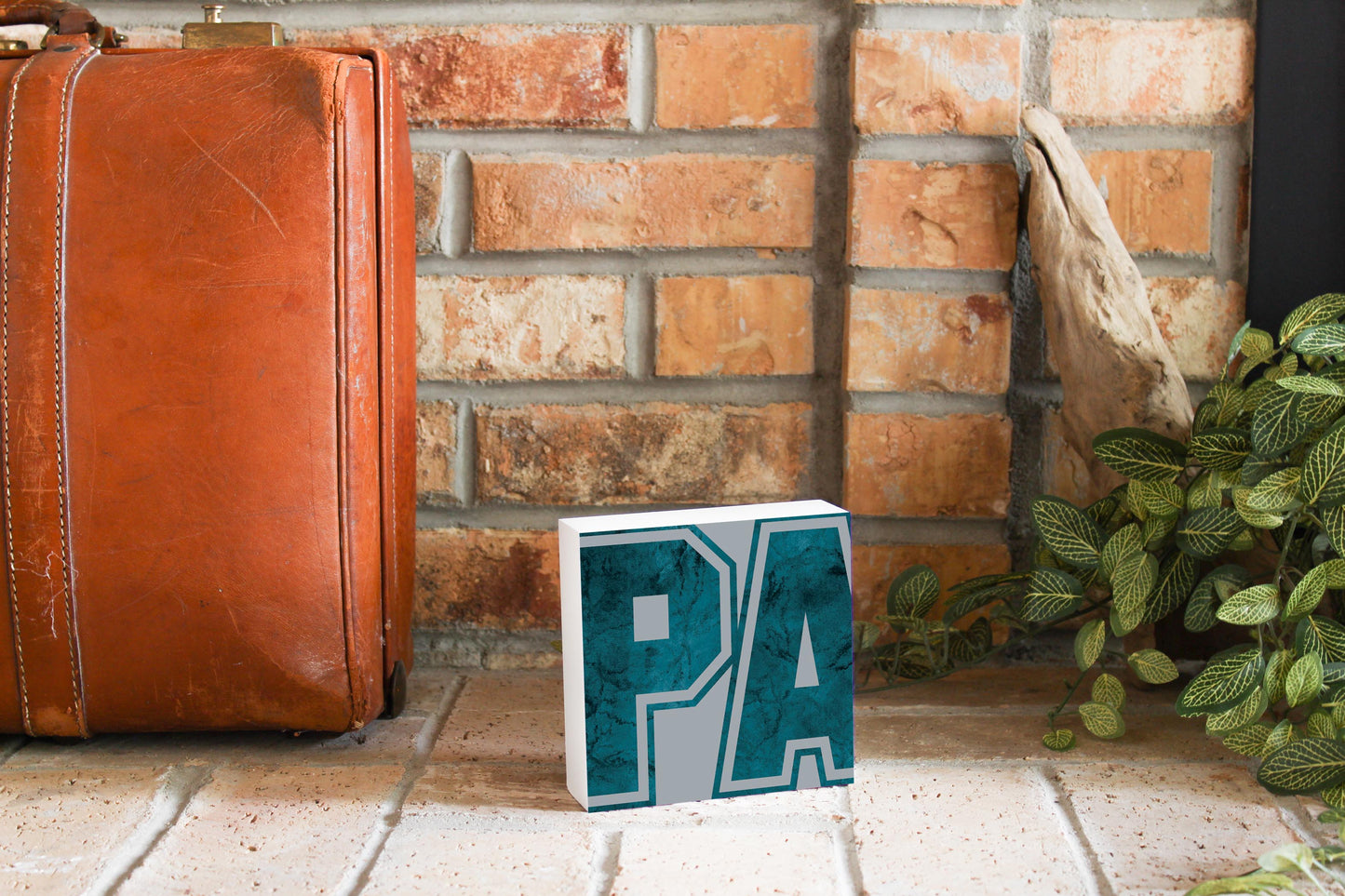 Modern Minimalist Pennsylvania Grey Initials | Wood Block | Eaches | Min 4