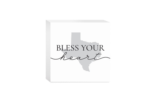 Minimalistic B&W Texas Bless Your Heart | Wood Block | Eaches | Min 4