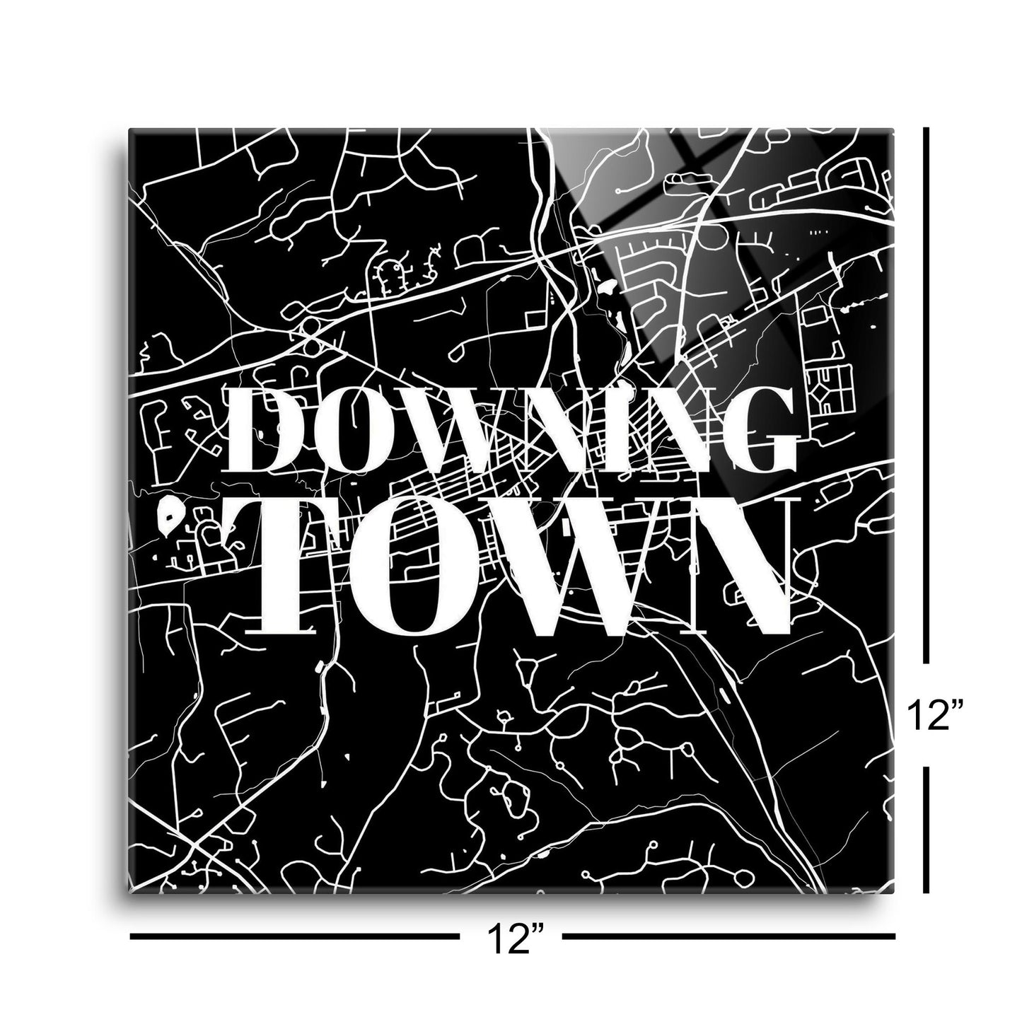 Minimalistic B&W Pennsylvania Downingtown Map | Hi-Def Glass Art | Eaches | Min 1