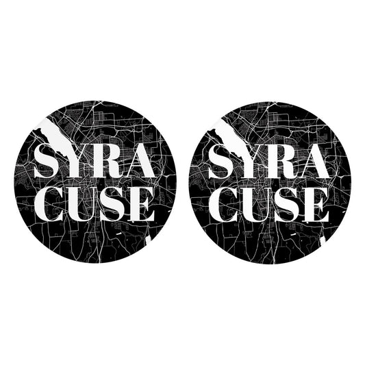 Minimalistic B&W New York Syracuse Map | Absorbent Car Coasters | Set of 2 | Min 4