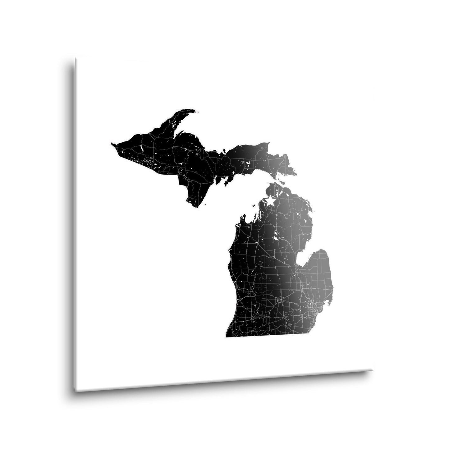 Minimalistic B&W Michigan Map Petoskey Star | Hi-Def Glass Art | Eaches | Min 2