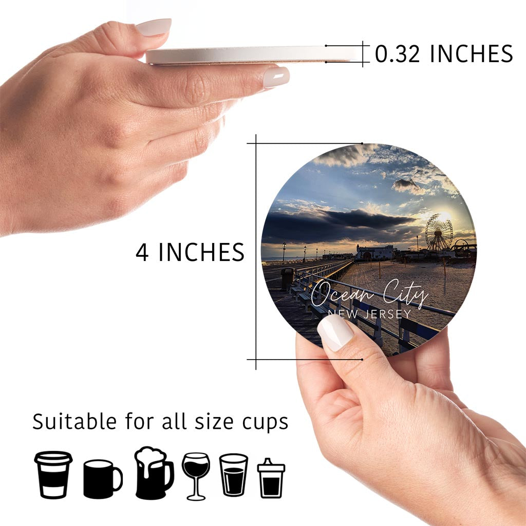 OCNJ Photo With Text | Absorbent Coasters | Set of 4 | Min 2