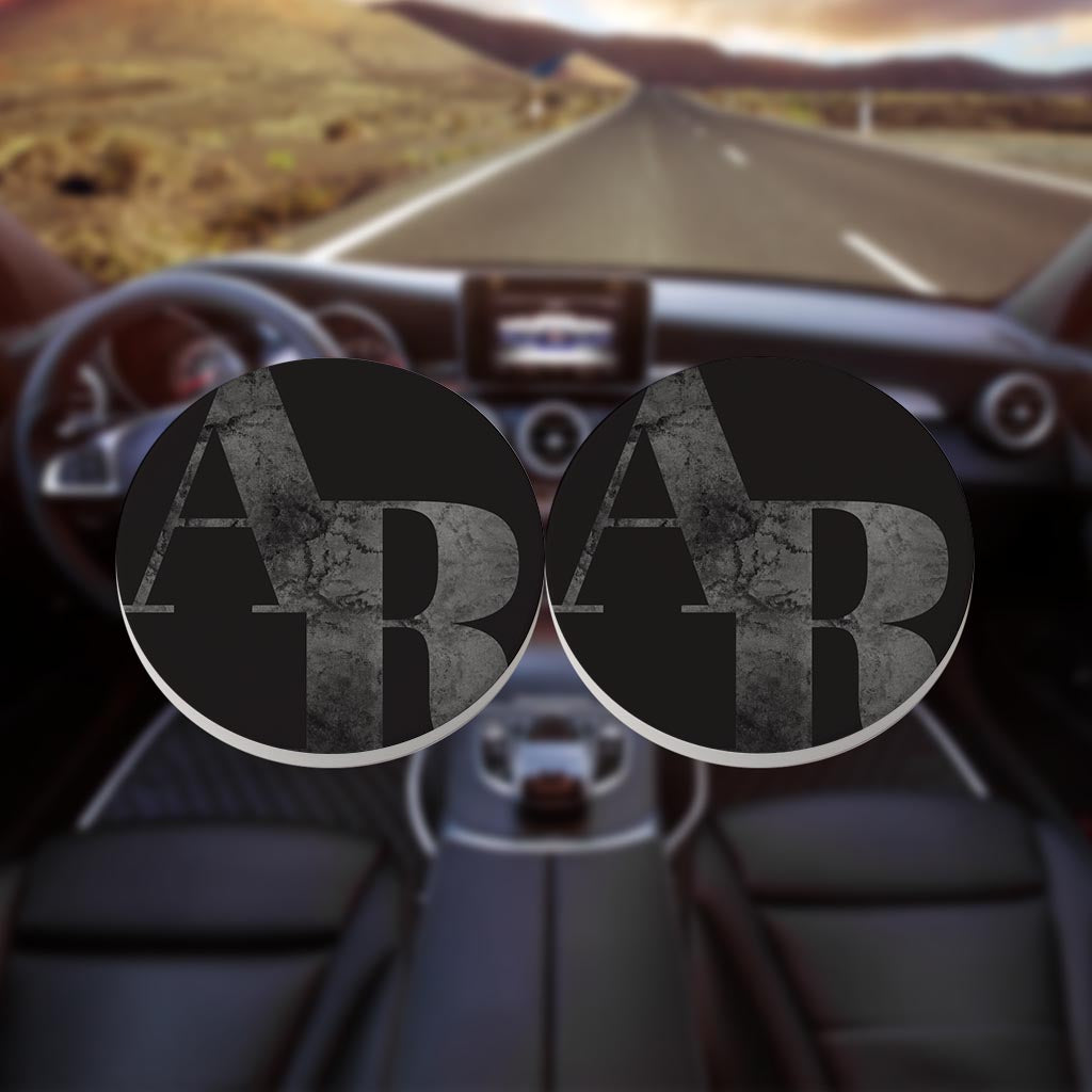 B&W Minimalist Arkansas Black Initials | Absorbent Car Coasters | Set of 2 | Min 4