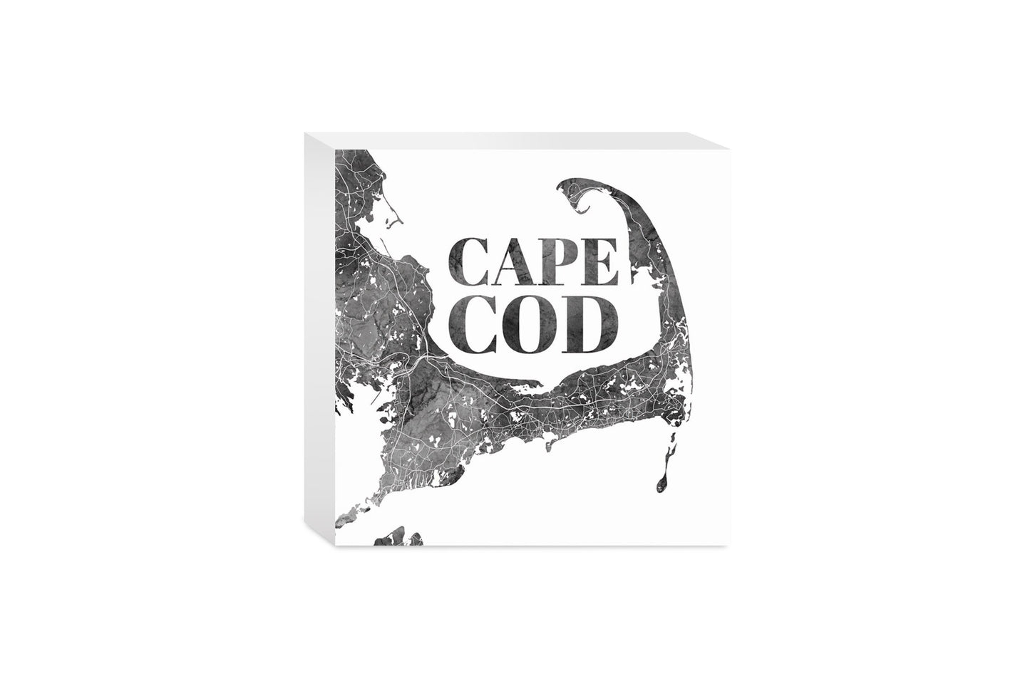 Minimalistic B&W Cape Cod Map | Wood Block | Eaches | Min 4
