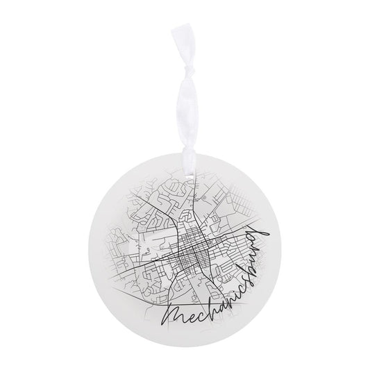 Minimalistic B&W Pennsylvania Mechanicsburg Circle Map| Wood Ornament | Eaches | Min 6