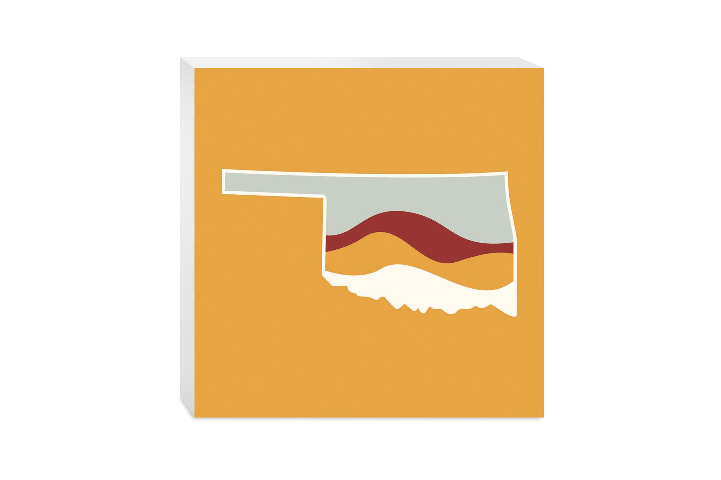 Modern Minimalist Oklahoma Orange Retro State Shape With Hills | Wood Block | Eaches | Min 2