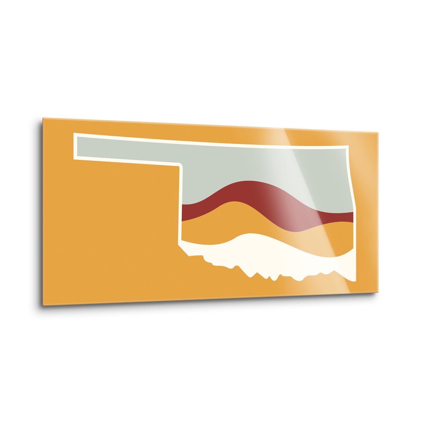 Modern Minimalist Oklahoma Orange Retro State Shape With Hills | Hi-Def Glass Art | Eaches | Min 2
