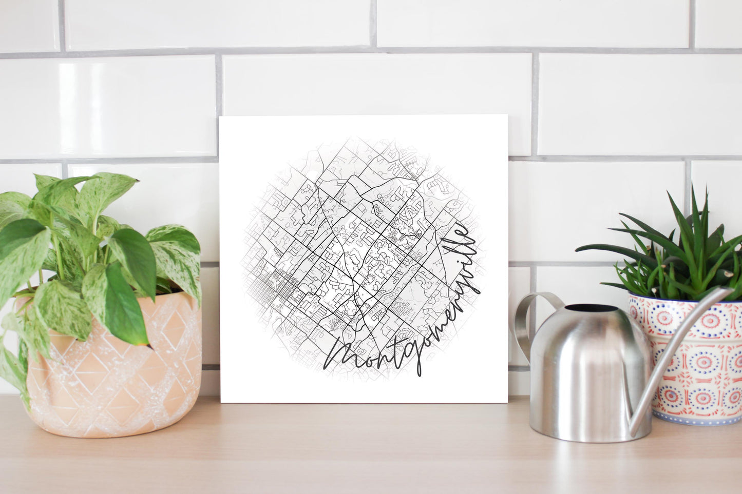 Minimalistic B&W Pennsylvania Montgomeryville Circle Map | Wood Sign | Eaches | Min 2