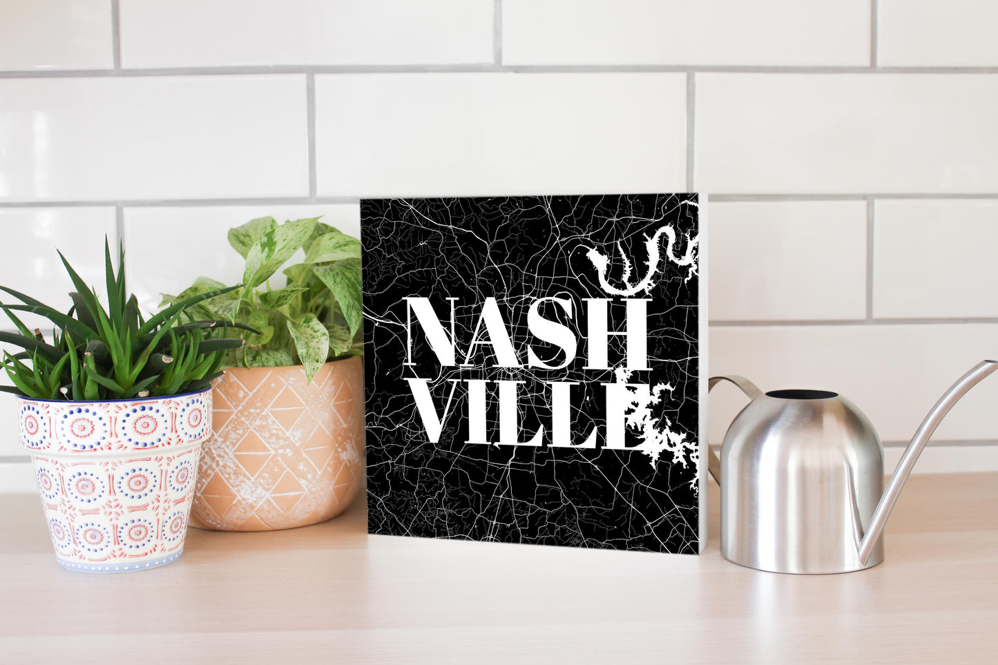 Minimalist B&W Tennessee Nashville Map | Wood Block | Eaches | Min 2