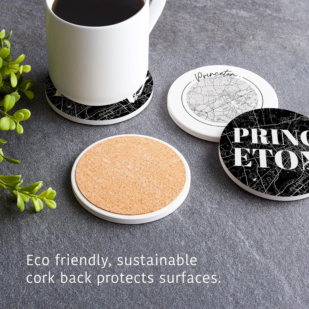 Minimalistic B&W New Jersey Princeton Maps | Absorbent Coasters | Set of 4 | Min 2