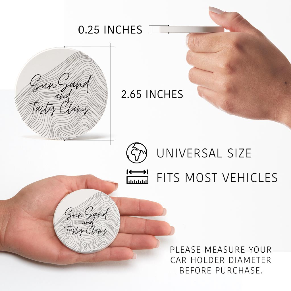 Minimalistic B&W Cape Cod Sun Sand Tasty Clams | Absorbent Car Coasters | Set of 2 | Min 4