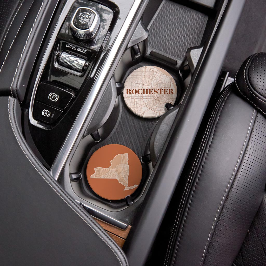 Modern Minimalist New York Rochester State | Absorbent Car Coasters | Set of 2 | Min 4