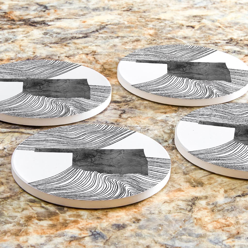 Modern Oklahoma State Shape With Fluid Lines | Absorbent Coasters | Set of 4 | Min 2